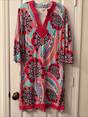 crown & ivy Coral and Aqua Floral Paisley shift dress